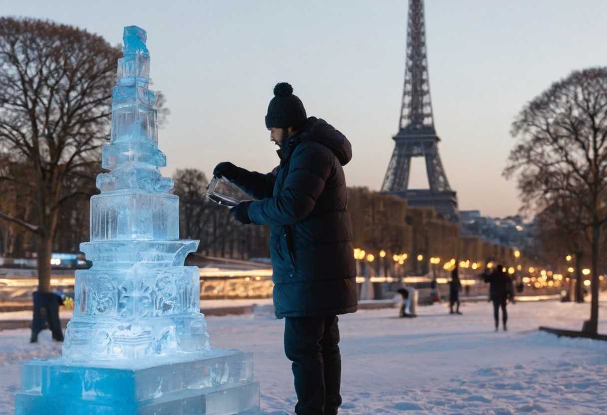 Saroni Davis, sculpteur sur glace à Paris